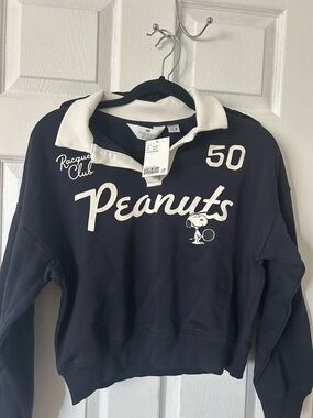 Peanuts Navy and White Polo Pullover with Snoopy Tennis Graphic